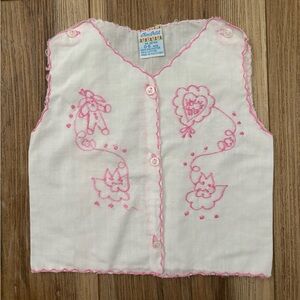 Vintage Mon Petit Embroidered Scalloped Edge Diaper Shirt 0-6 Months Baby Girl